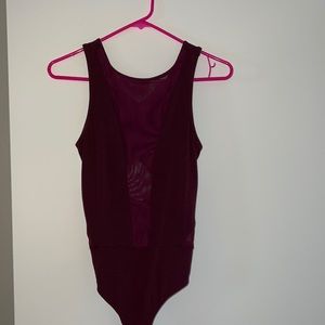 Express Burgundy Mesh Thong Bodysuit